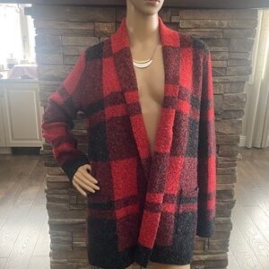 Cyrus Red and Black Plaid Open-Front Cardigan